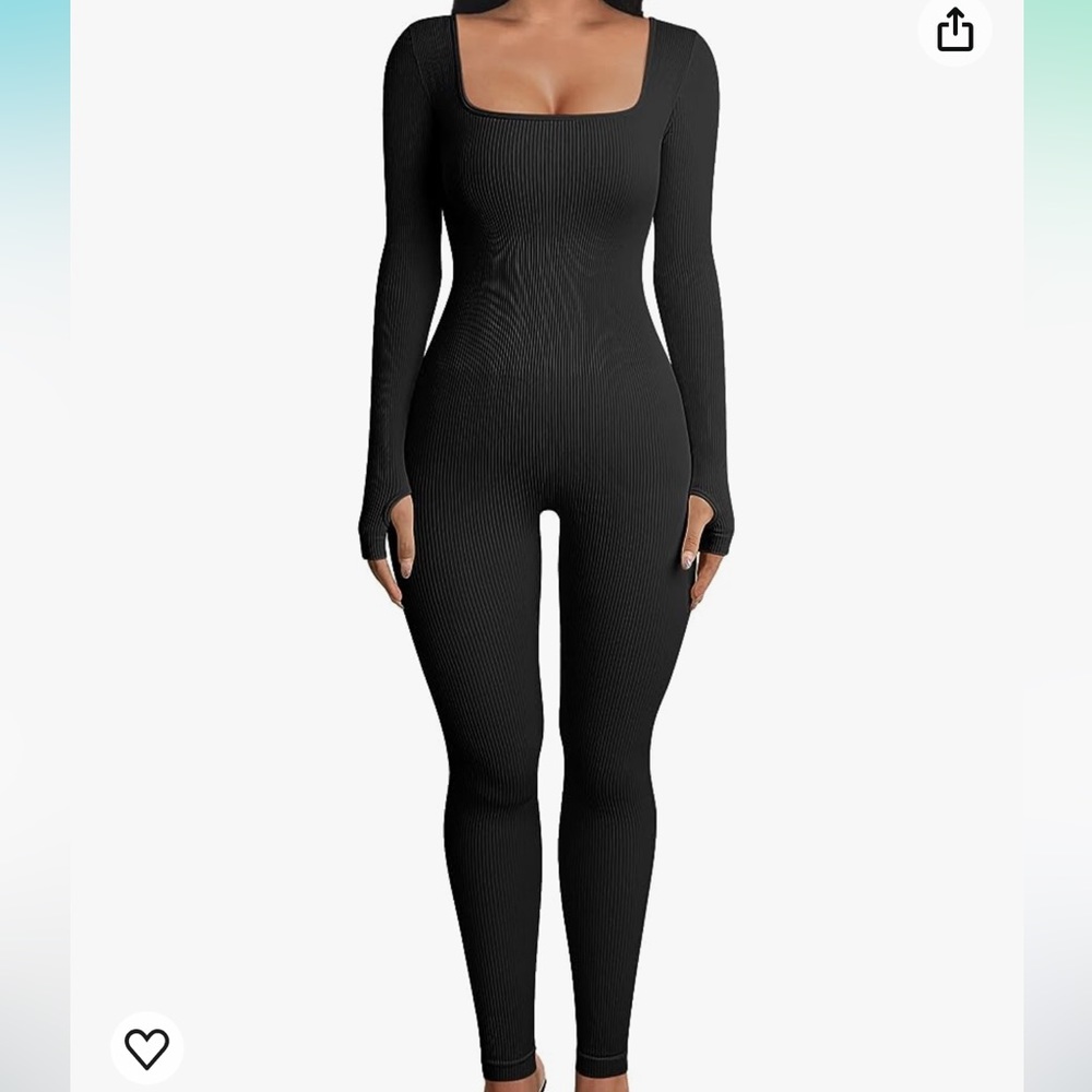 OQQ Women Yoga Jumpsuits Workout Ribbed Long Sleeve Sport Jumpsuits (Black)